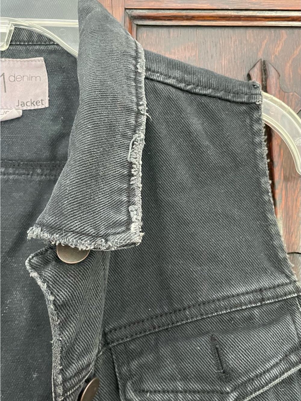 Vintage 2.1 Gray Denim Collared Distressed Cropped Vest Size L - Picture 2 of 8